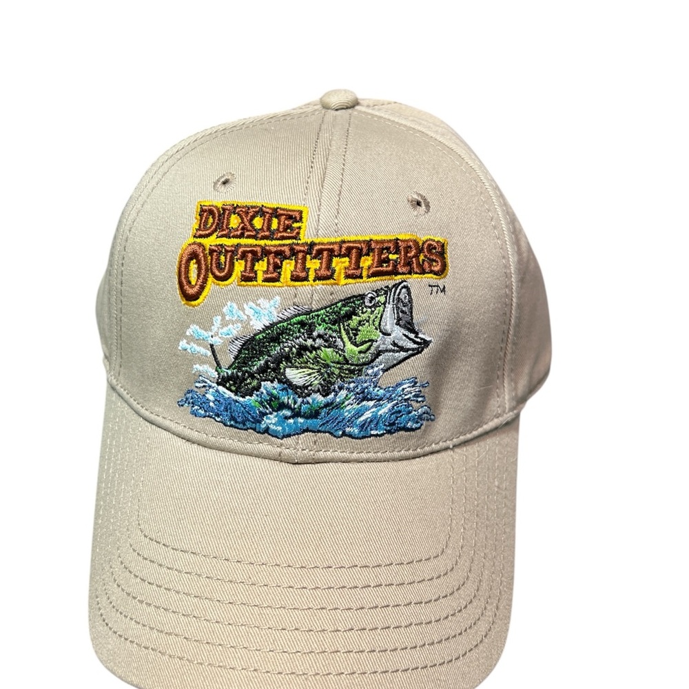 New Tan ball cap Fishing Hat Adjustable embroidered Bass leaping out of water